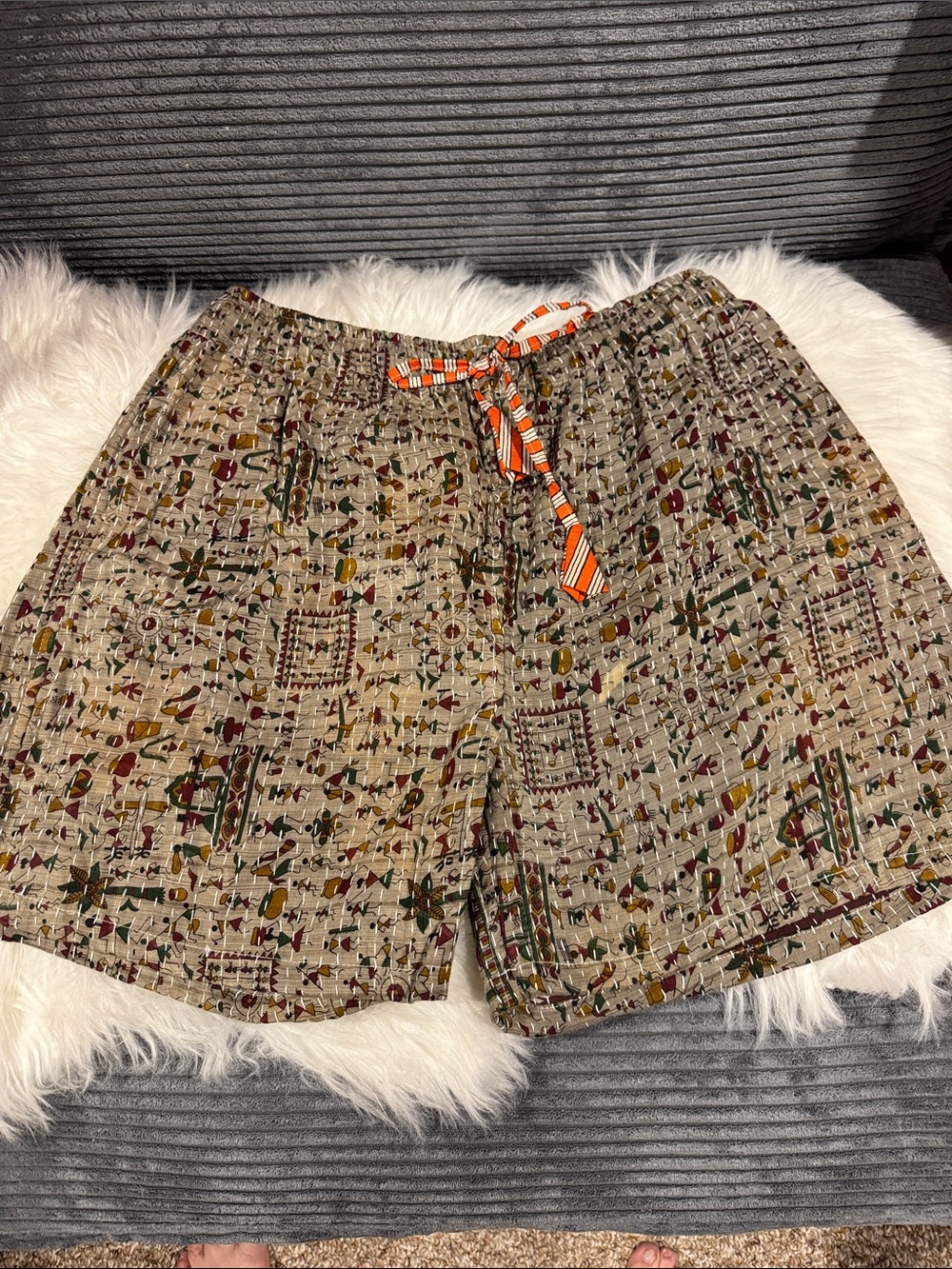 224 KANTHA Shorts 16-20” Waist REVERSABLE wearable Art Lightweight size friendly
